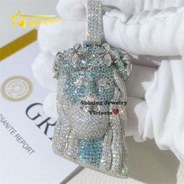Testeur de diamant certifié Gra, 2.5 pouces, mélange de bleu, blanc, Moissanite, diamant Hip Hop, pendentif jésus glacé