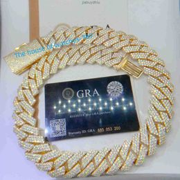 GRA Certificated VVS Moisanite 20 mm Pure Sterling Silver Collier Chaînes Iced Out Cuban Link Chain
