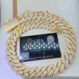 Gra certifié Vvs Moissanite 20 mm pur collier en argent sterling chaînes glacées chaîne à maillons cubains