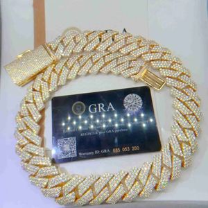 GRA Certificated VVS Moissanite 20mm Pure Sterling Sier kettingketens Iced Cuban Link Chain