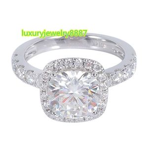 Anillo del fabricante de Wuzhou con certificación GRA, anillo de joyería redoors de oro blanco 585, anillo de diamante de moissanita brillante Halo