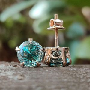 Pendientes de moissanita azul cian con corte brillante redondo de 7 mm y 4 quilates, plata 925 con diamante certificado Gra