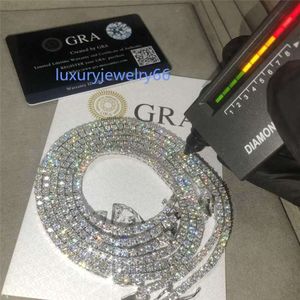 Gra Hip Hop 2.0mm-6.5mm Vvs Moissanite Mossinate Tennis chaîne diamant 925 argent or glacé plaqué colliers