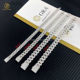 GRA PASS Diamond Tester Silver Cuban Link chaîne large 2rows 925 Solid Moissanite 8 mm-20 mm