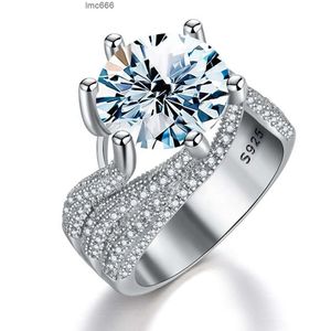 GRA VVS Luxe 5ct sprankelende grote moissaniet diamantring voor vrouwen prachtige drie rijen zirkon real 925 zilveren bruiloft sieraden