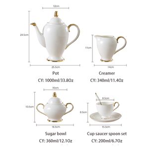 Grace Bone China Coffee Set White Gold Porcelain Tea Set Advanced Pot Cup Ceramic Mug Sugar Bowl Creamer Théâtre Théâtre