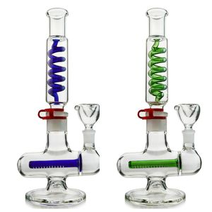 Bongs de vidrio congelables de 11 pulgadas Tubos de agua Perc en línea Construir bobina de condensador Plataformas de aceite Dab 14 mm Cachimbas con junta femenina con tazón Difundido Downstem