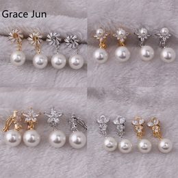 GRACE JUN 8 couleurs disponibles géométrique CZ perle Clip sur boucles d'oreilles pour femmes fille charme mariée mariage boucles d'oreilles hypoallergénique nouveau