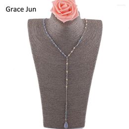 Grace Jun Hoogwaardige handgemaakte kristallen ketting voor vrouwen feest prom charme lange keten hanger schattige sieraden biouterie ketens morr22
