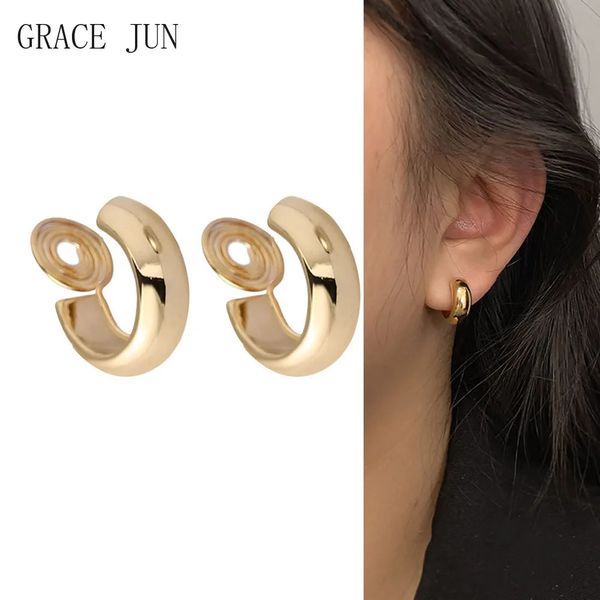 Grace Jun Vintage Gold Couleur minimaliste C Clip de forme sur des boucles d'oreilles Hoop non percées boucles d'oreille mignonne pour femmes bijoux de charme 240418