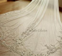 Voiles de mariage de charme gracieux une couche longueur cathédrale cristal perlé paillettes voile de mariée Tulle longueur du bout des doigts dentelle mariage 9665139