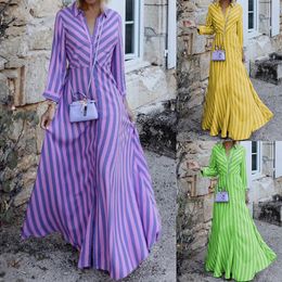 Graceful Elegance gestreepte midi-jurk voor dames van vierzijdig elastische stof met hoge dichtheid en ontwerp met lange mouwen voor een verfijnde look