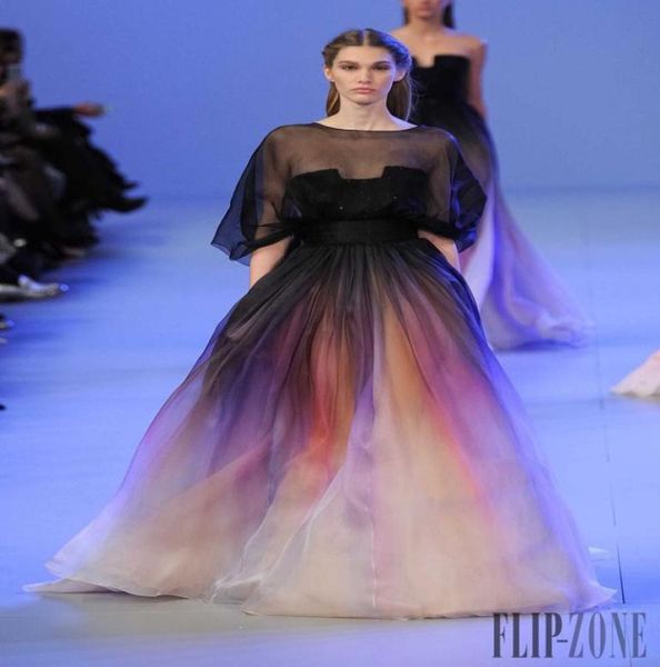 Graceful Elie Saab ombre Pleas Robes de soirée Aline Crew Neck Half Mancheves Robes de soirée Robe Prom3222114