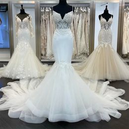 Robes de mariée sirène de grande taille gracieuses 2024 bretelles de cou chérie appliques en dentelle balayage train robes de mariée robes de novia 322 322