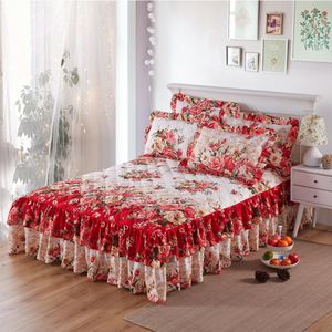 Couvre-lit épais matelassé gracieux, drap-housse à lacets, couvre-lit à deux couches, cadeau de pendaison de crémaillère, chemise de lit (sans taie d'oreiller)