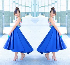 Graceful Royal Blue High Low Skirt 2017 Nieuwe Mode Satijn Ruffles Dames Rok Custom Made Cheap Party Rokken Gratis verzending