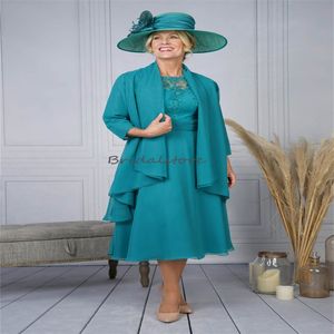 Robe mère de la mariée turquoise gracieuse avec veste, 2 pièces élégantes en mousseline de soie pour invités de mariage, robe de soirée formelle pour deuxième fête, vêtements pour occasions spéciales, 2023