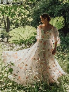 Robes de mariée gracieuses 2024 SLABLES PUFFY SHEEVES VOSTIDO DE Novia Print Flowers Robe de Mariee