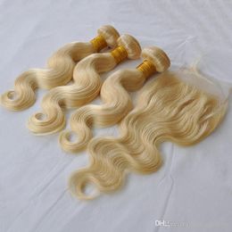 grade 10a 100 menselijk steil braziliaanse body wave blond menselijk haar bundels met sluiting natuurlijke kleur maagdelijk remy haar inslag met sluiting