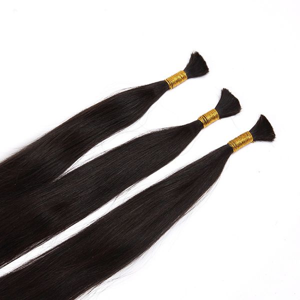 Paquetes de cabello de onda recta de seda de grado 10A 5 Unids / lote Cabello humano virgen peruano Color rubio a granel 613 # Negro para la opción