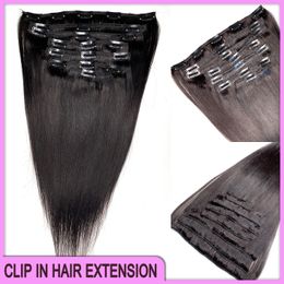 Grade 12A Braziliaans Peruaans Maleisisch Indiaas haar Zijdeachtig recht Clip-in hairextensions 100 g/partij Bestverkopende 100% Remy Ruw Maagdelijk Menselijk haar