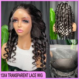 Grade 12A malaisien péruvien indien brésilien lâche vague 13x4 dentelle transparente frontale perruque 24 pouces 100% brut vierge Remy cheveux humains