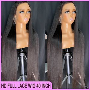 Grade 12a Maleisische Peruaanse Indiase Braziliaanse zijdeachtige rechte HD Full Lace frontale pruik 40 inch 100% rauwe maagdelijk dik menselijk haar