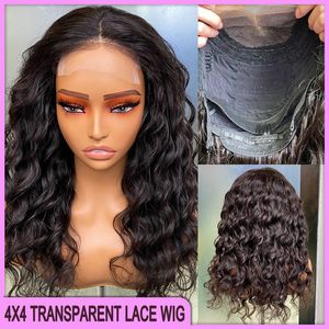 Grade 12A malaisien péruvien indien brésilien 16 pouces vague naturelle 4x4 Wig de fermeture en dentelle transparente 100% cheveux humains vierges brutes