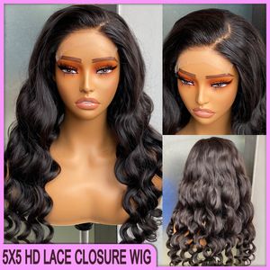 Grade 12A MALAYSIAN PERUVIEN INDIEN BRAZILIEN BORGE BORPS 5X5 HD LACE CLOSURE WIG 22 pouces 100% Virgin Remy Remy Human