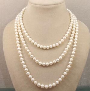 Collier de perles Akoya naturelles blanches et noires de grade 7-8mm, 50 
