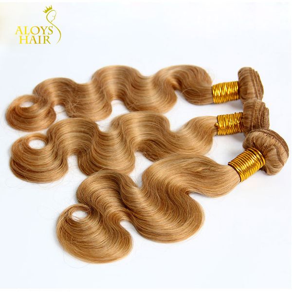 Honey Blonde Russian Body Wave Virgin Hair Weave Sexy Color 27 # Russian Human Hair Body Ondulado 3/4 Bundles Cinderella Girl Extensiones de cabello