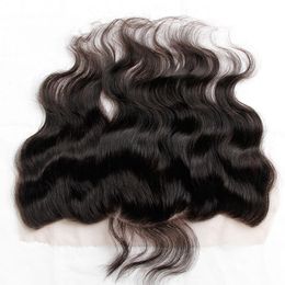 Grade 8A Indian Body Wave Golvende Kant Frontale Sluiting Maat 13 "X4" Full Lace Frontale 100% Onverwerkte Maagd Menselijk Haar sluitingen Natuurlijk Zwart