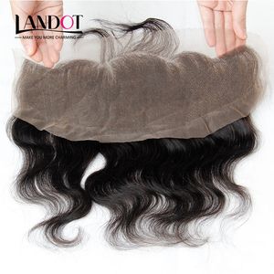 Grade 8A Fermeture frontale en dentelle mongole Vague de corps Taille ondulée 13x4 Full Lace Frontal 100% Fermetures de cheveux humains vierges non transformés Noir naturel