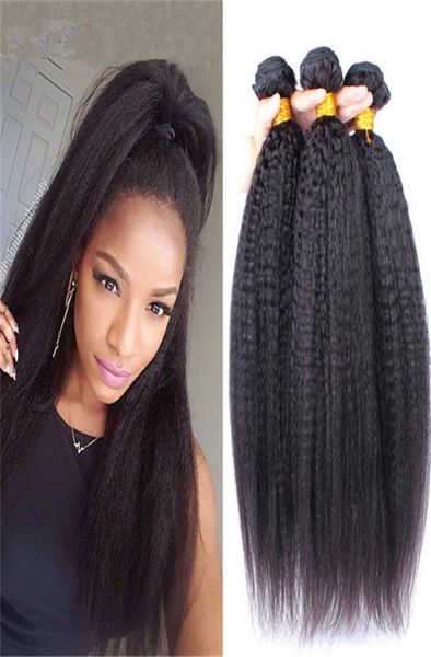 Grade 9A 100 cheveux brésiliens non transformés Afro Kinky Extensions de tissage droit 3Pcs Lot Italien Grossier Yaki Trame de Cheveux Humains 3 Bundl8550174