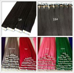 Grade 9Andian Remy Human Heuving Silk Straigt Wave 14quot26quot PU Ruban dans les extensions de cheveux Coiffes Coiffes 100g Pack 40pcs DHL1427549