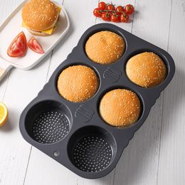 Siliconen bakplaat voor hamburgerbroodjes, 6 eenvoudig te verwijderen keukenbakgereedschappen met ronde stokbroodvorm