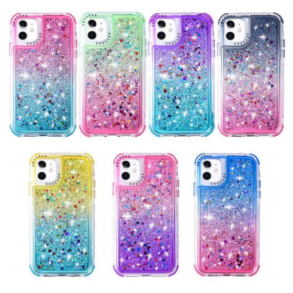 Gradient 3 en 1 PC TPU Bling Quicksand Glitter Phone Cases para Iphone 12 pro Max XS 6 7 8 Case