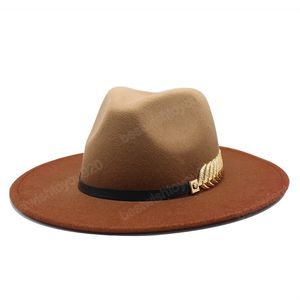 Gradient Otoño Invierno Sombrero para el sol Mujeres Hombres Sombrero Fedora Clásico Ala ancha Fieltro Floppy Cloche Cap Chapeau Gorro de lana de imitación