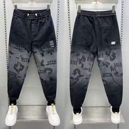 Градиентные черные джинсы-шаровары с буквенным узором и принтом Love Брюки Модные уличные брюки в стиле хип-хоп Брендовая мужская одежда