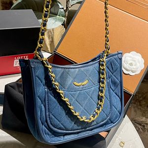 Dégradé Bleu Denim Femmes Designer Fourre-Tout Hobo Chaîne Poignée Or Matériel Diamant Treillis De Luxe Épaule Cross Body Sac À Main Haute Capacité Pochette 22x16cm Sacoc