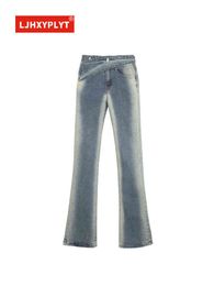 Gradiënt blauw-gele flare jeans dames zomer nieuwe hk style ontwerp denim broek slanke fit rechte pije bell-bottom broek vrouwelijk T220728