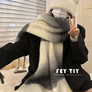 Écharpe Mohair bloquant les couleurs dégradées pour femmes en hiver, nouveau châle en cachemire épais et chaud coréen Instagram