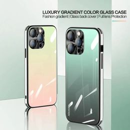 Coque de téléphone en verre de couleur dégradée, étui arrière en verre avec cadre en TPU pour Iphone 13 14 12 Pro Max 14Plus