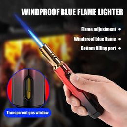 Kleurverloop Pistool Aansteker Winddicht Sterke blauwe vlam Zichtbare benzinetank Aangepast Man Cool Gadget D97E