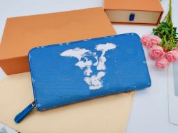 Portefeuille de lettre de couleur dégradée bleu ciel nuage blanc MultipleWallets marque de luxe multi-carte Position hommes Zippy portefeuille pochettes pour femmes sacs porte-monnaie