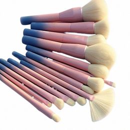 dégradé couleur Pro 14pcs pinceaux de maquillage ensemble poudre cosmétique fond de teint fard à paupières eyeliner kits de pinceaux maquillage outil de brosse V1aM #