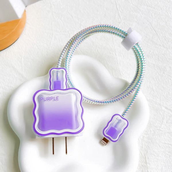 Gradient Color Silicone Aprofroping Cable Organizer Cord Cordon USB Câble USB Tête de tête Case Protect pour Apple iPhone 18 / 20W
