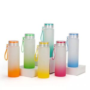 Dégradé de couleur Sublimation gobelets tasse bouteille d'eau 500ml bouteilles d'eau en verre dépoli gobelet blanc boisson tasses