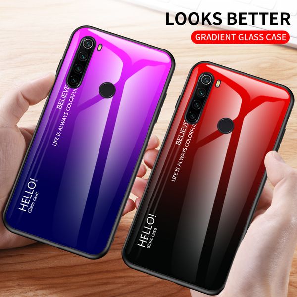 Coque de téléphone en verre trempé de couleur dégradée pour Xiaomi Redmi Note 8T Note 8 Pro CC9 Pro Redmi 8A 8 Note7 Mi 9 SE