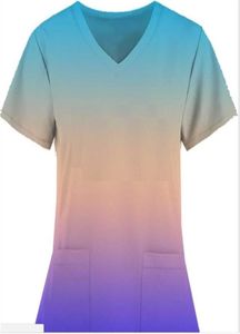 Gradient Color Women039s Scrubs infirmiers T-shirt Uniforms à manches courtes Tops Vneck Pocket Nurse Tshirts I Love Nursing Medical S6316574